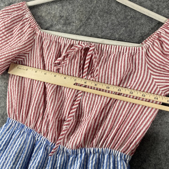 Urban Outfitters Midi Dress XS Colorblock Seersucker Striped Off Shoulder - Picture 7 of 13
